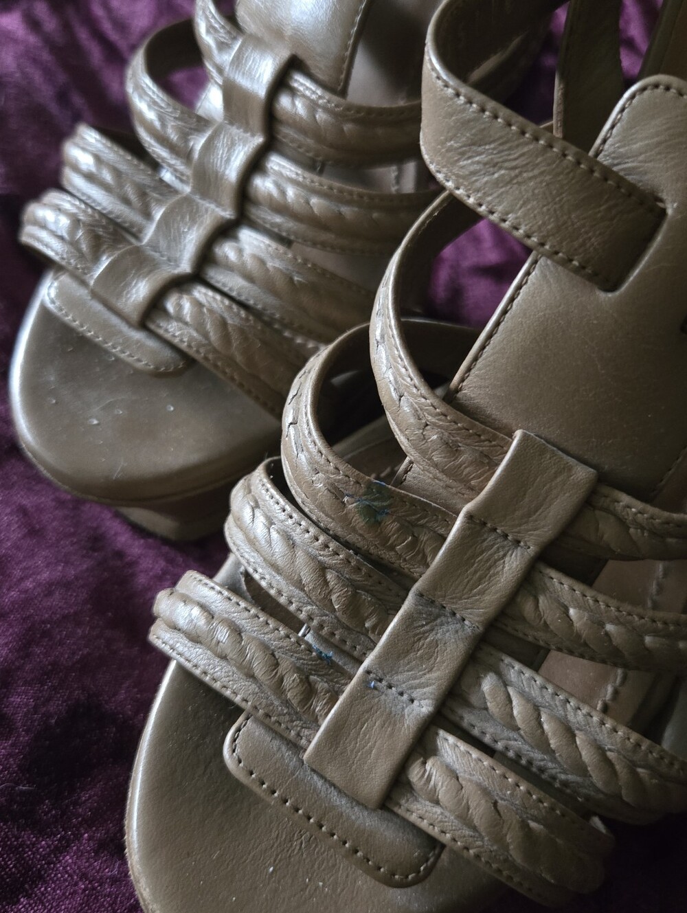 YSL Hamptons Tribute Strappy Platform Heeled Sandal 37.5 Taupe - Picture 2 of 8